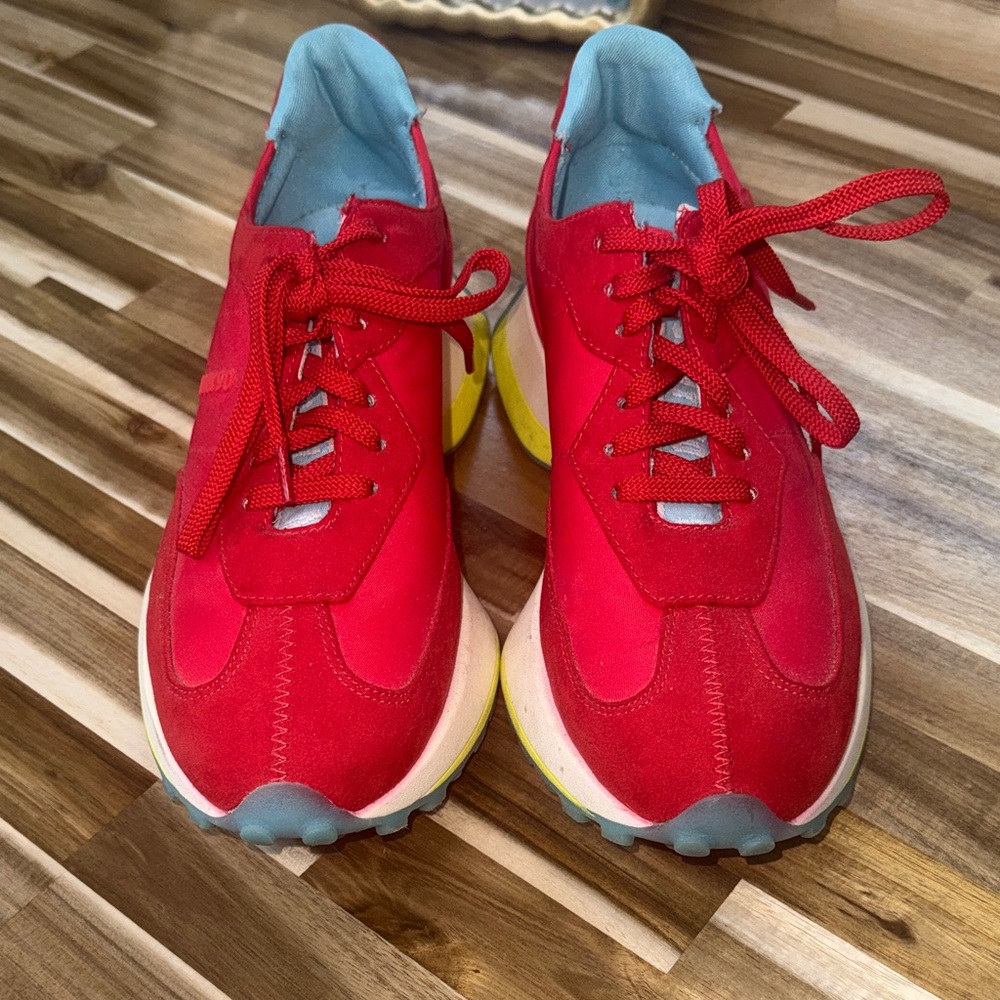 Steve Madden Red Lace-Up Athletic Sneakers with Yellow Accent